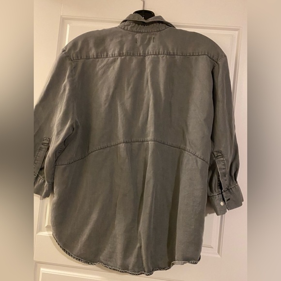 ZARA Premium Denim Collection Chambray Gray Join Life Oversized Blouse Top Small - Picture 3 of 7